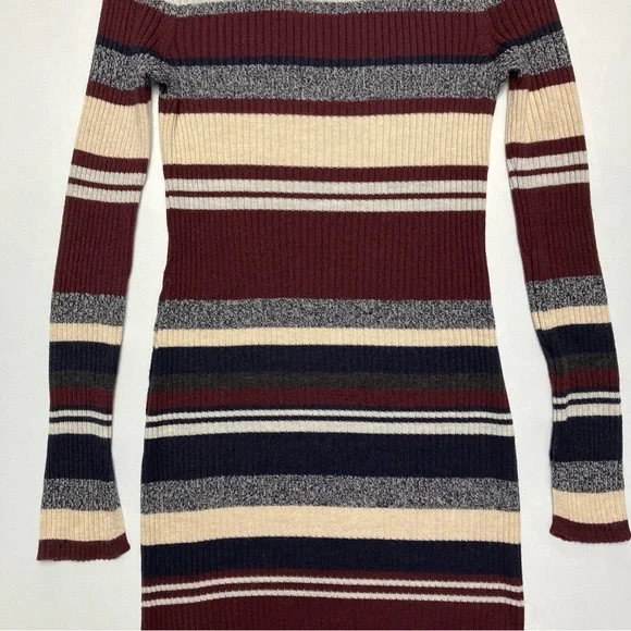 LOGG Striped Midi Sweater Dress w/ Crew Neck in Wool Blend Rib Knit Small - Picture 4 of 11